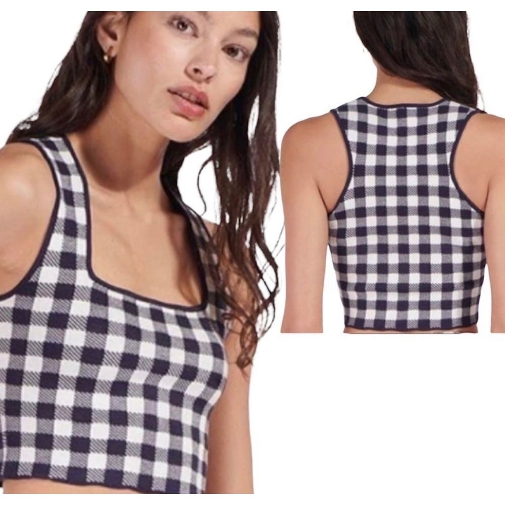 Staud Gingham Trail Crop Top in Navy Size XS